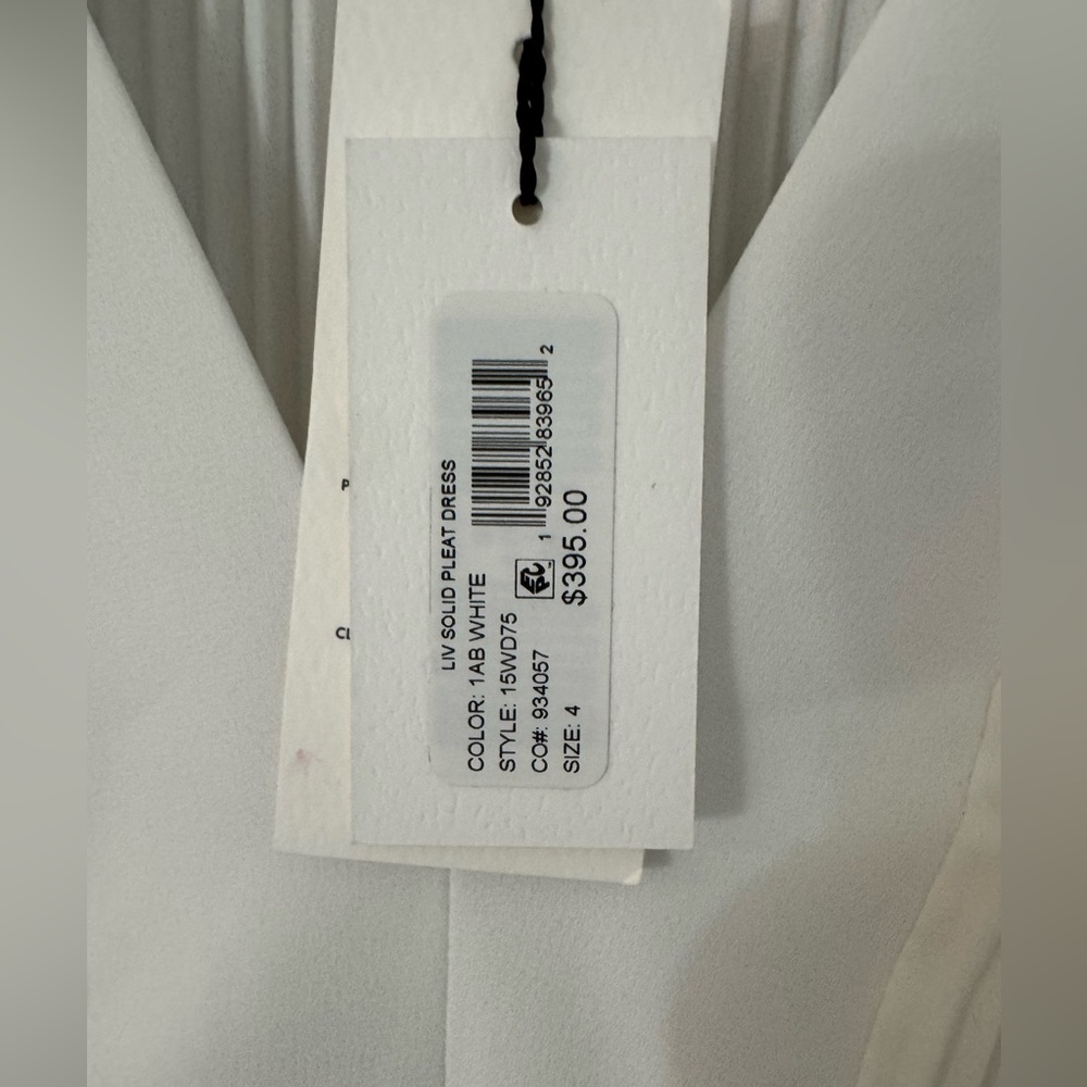 MILLY Liv Belted Pleated Long Sleeve Dress White NWT Size 4 - Picture 5 of 6